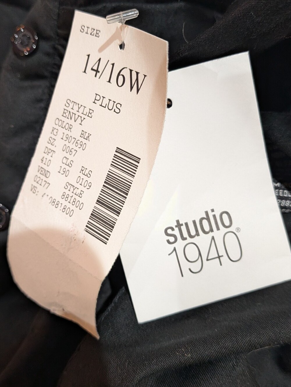 Studio 1940 NWT Black Gathered Blouse Cotton Spandex Size 14/16 - Picture 6 of 7